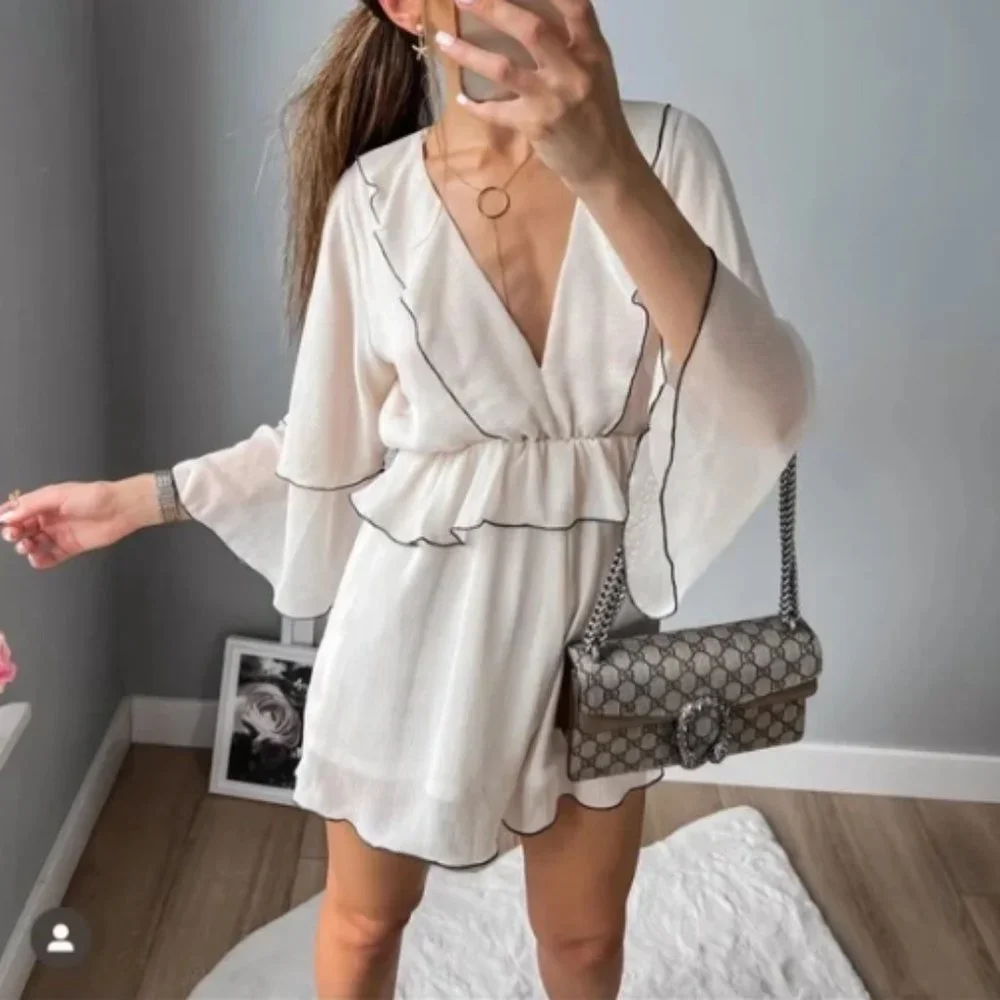 BLOGGER'S FAVE! Zara Ruffled Jumpsuit Romper Oyster White NWT